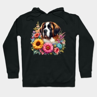 A St. Bernard dog decorated with beautiful colorful flowers. Hoodie